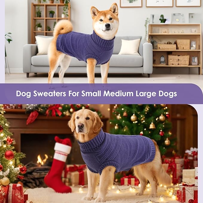 Dog Sweaters for Small Dogs Male Female Pet Knitwear Classic Puppy Warm Pullover Turtleneck Cold Weather Clothes for Yorkie(GrayishBlue, S)