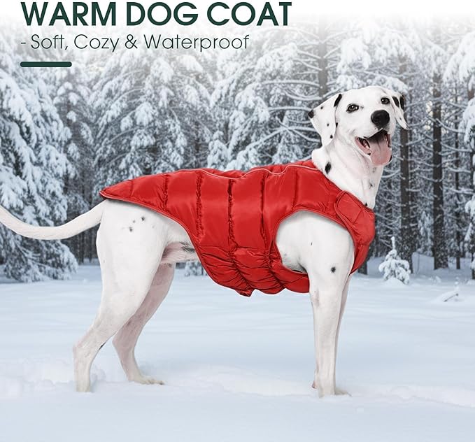 Kuoser Dog Puffer Jacket Warm Dog Coat for Small Dogs, Windproof Reflective Pet Padded Vest Cold Weather Clothes Puppy Snowsuit with Hook & Loop Coats, Easy On/Off, Red S