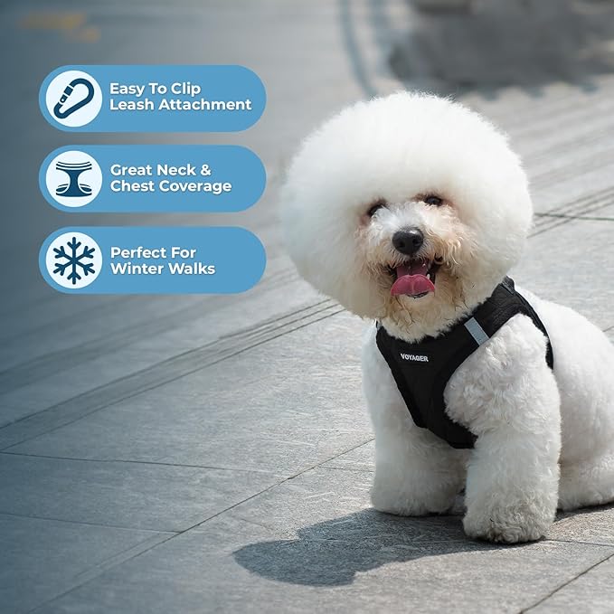Best Pet Supplies - All Weather Mesh / Plush, Reflective, No Pull Harness for Small, Medium Dogs, Cats - Secure with Hook & Loop Fastener, Buckle, Double D-Rings - Black Plush, S