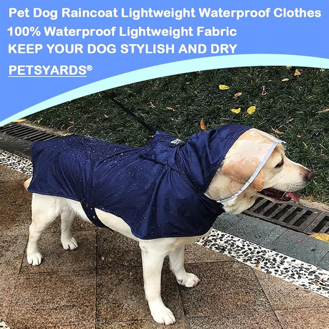 Pet Raincoat Packable Hooded Dog Rain Jacket Reflective Strips Lightweight Adjustable Poncho for Small Medium Large Dogs Blue L