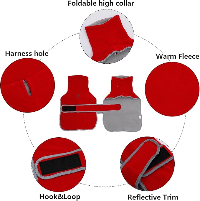 Geyecete Dachshund Sweaters, Dachshund Coat Perfect Dog Winter Coat with Padded Fleece Lining and High Collar, Dog Snowsuit with Adjustable Bands - Red-L