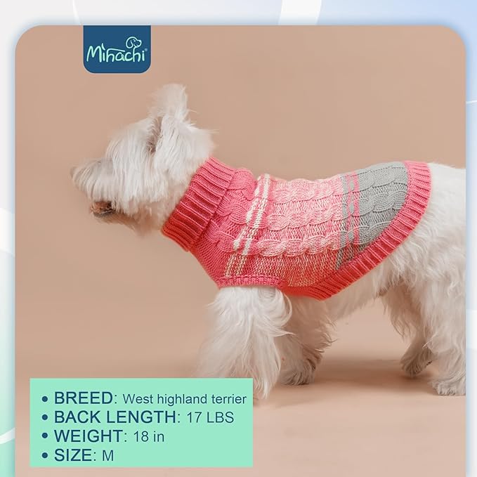 Mihachi Soft & Warm Dog Sweater - Pink Turtleneck Knitted Pullover with Leash Hole, Size L