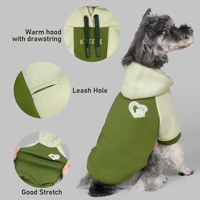 KYEESE Dog Hoodie Stretchy Dog Clothes for Small Dogs Cat Coat with Leash Hole Comfort Cat Sweater Dogs Winter Coat for Cold Weather Warm Pet Clothes Soft Pet Sweatshirt with Drawstring