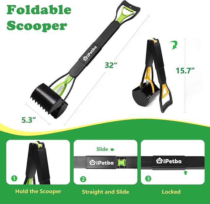 Large Dog Pooper Scooper for Yard - 32" Long Handle, No Bending, Grass-Friendly, Easy to Clean, Durable & Sturdy, 2-Pack