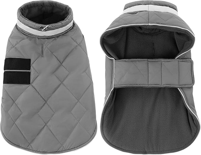 Dog Winter Coat Warm Padded Puppy Jacket Windproof Water Resistant Clothes for Small Medium Large Pets Christmas Sweater Outfit Vest(Grey, M)