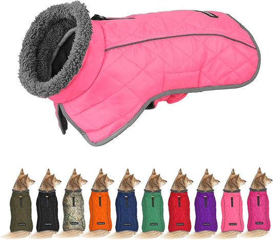 Fragralley Dog Coat Medium, Waterproof Dog Jacket with Warm Fleece Lining, Adjustable Reflective Dogs Winter Coat, Turtleneck Pet Coats for Cold Weather (Pink M)