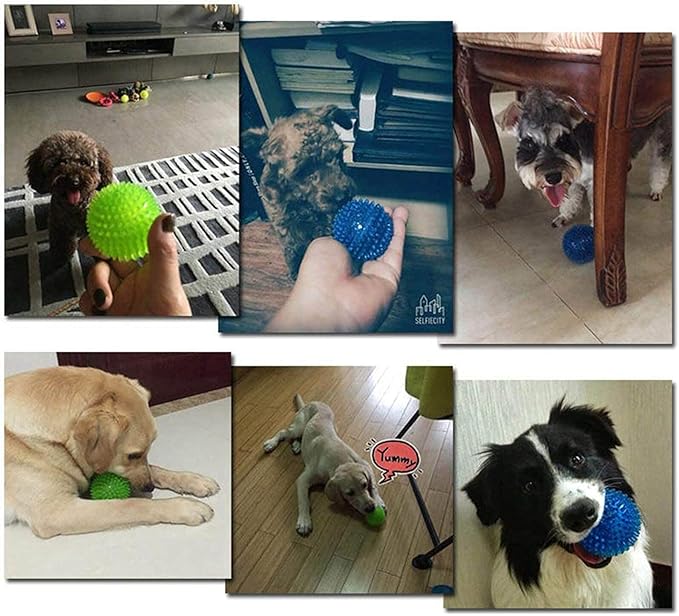 Orgrimmar 3.5" Dog Squeaky Chewing Balls 3 Packs Pet Soft Cleaning Teeth Toys Dogs Spiky Balls with High Bounce for Small Medium Large Pet Dog Toys