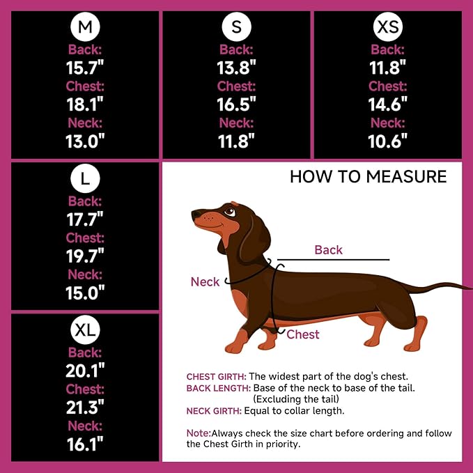 DORA BRIDAL Dachshund Coat, Fleece Lined Dog Winter Coat, Warm Dog Coats with Reflective Strips, Adjustable Waterproof Pet Jacket Clothes, XS