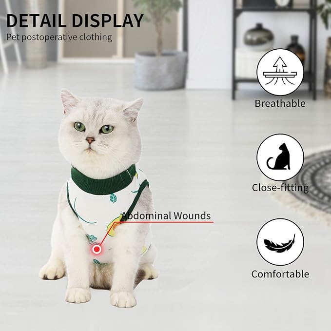 Cat Professional Surgical Recovery Suit,E-Collar Alternative for Cats Dogs,After Surgery Wear, Pajama Suit,Home Indoor Pets Clothing (L (8.5-11 Ibs), Avocado)