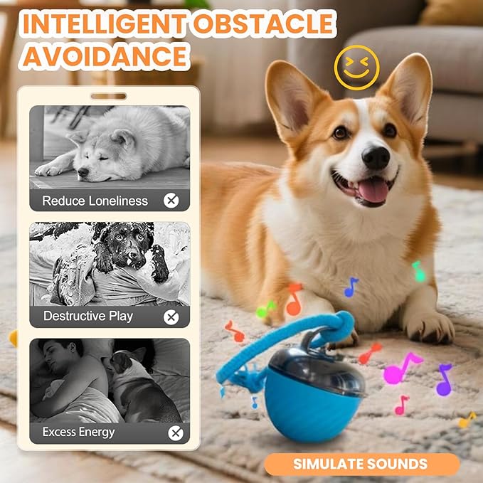 Interactive Dog Toys Ball, 2026 New Smart Pet Puppy Ball with Ropes, Random Path Electric Automatic Moving and Rolling Dogs Toy, for Small Medium Large Dogs Daily Training (Blue*2)