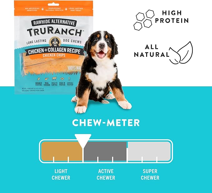 TRURANCH Collagen Chips - Collagen Dog Treats - Long Lasting Healthy Joint Support Dog Treat - Rawhide Alternative Chips - Skin & Coat Health - Made with Real Chicken,1 Bag, 8.2 oz