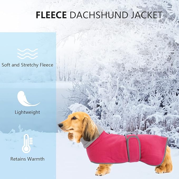Geyecete Dachshund Sweaters for Dogs Dog Jacket,Dachshund Coat Perfect Dog Winter Coat with Padded Fleece Lining and high Collar,Dog Snowsuit with Adjustable Bands Sizes-Pink-XS