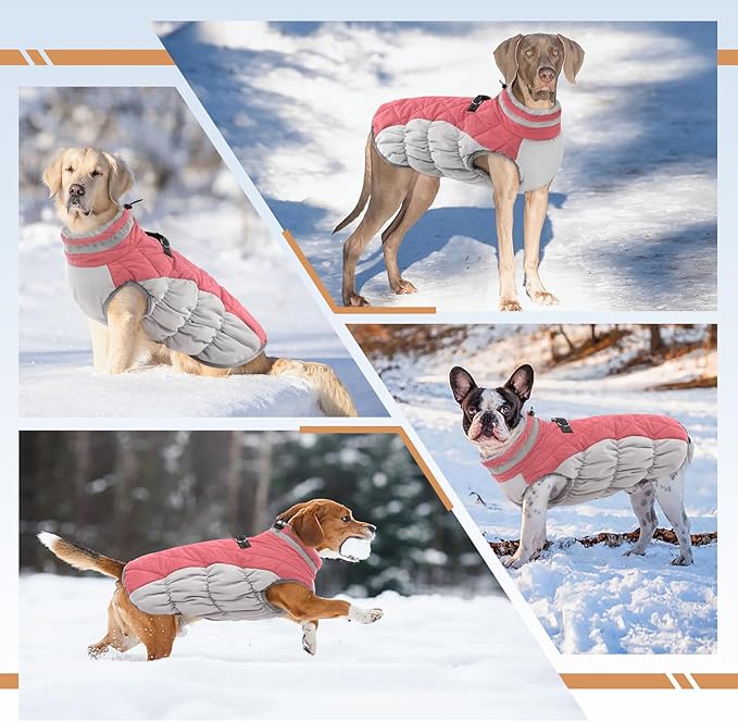 Dog Jackets for Medium Dogs,Medium Dog Coat,Warm Pet Winter Coat Zip Up Back,Waterproof Dogs Jacket with D-Ring,Pet Cold Weather Coats with Fleece Lined, Snowsuit Pug Boston Terrier,Pink,M