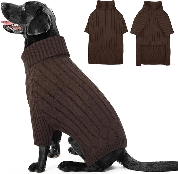 XL Dog Sweaters for Extra Large Dogs, Warm Winter Fall Dog Sweaters for Dog Girls Boys, Turtleneck Dog Knitwear, Doggie Christmas Sweater, Pet Sweatshirt Clothes Outfit Knit Labrador (Brown XL)
