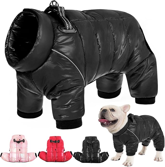 AOFITEE Dog Coat, Waterproof Dog Winter Jacket, Warm Fullbody Dogs Snowsuit, Winter Coat for Small Dogs, Zip Up Pet Puffer Jacket Fleece Vest, Outdoor Reflective Cold Weather Pet Coats, Black L