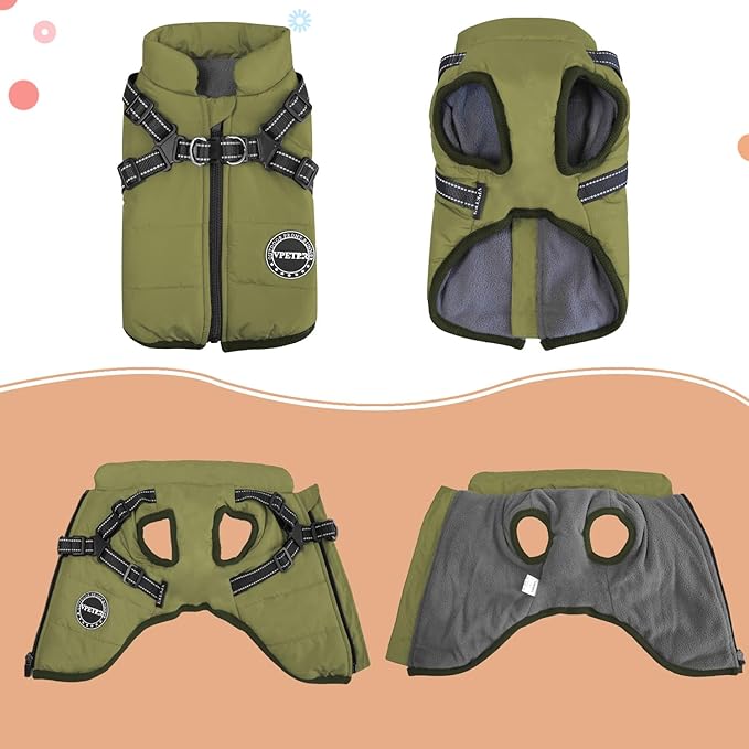 Dog Winter Coat,Warm Jacket Paded Fleece Dog Vest with Built in Harness, Windproof Reflective Cozy Adjustable Snow Pet Coat Clothes with Zipper for Small Medium Large Dogs
