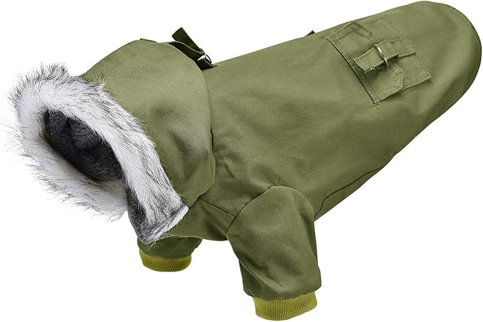 Warm Dog Hooded Trench Coat Windproof Parka Jacket for Cold Weather (XL, Green)