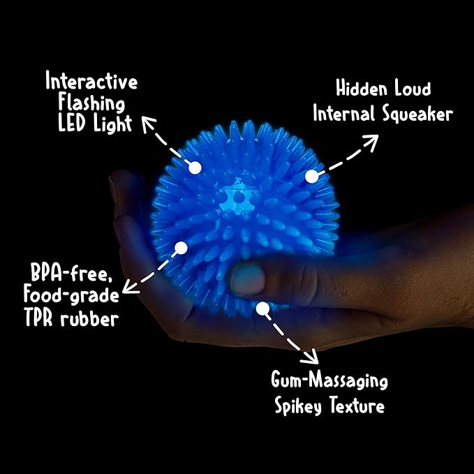 Gnawsome™ 3.5” Spiky Squeak & Light Ball Dog Toy - Medium, Cleans Teeth and Promotes Good Dental and Gum Health for Your Pet, Colors will vary, 3.5"
