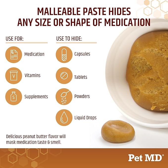 Pet MD Wrap A Pill Peanut Butter Flavor Pill Paste for Dogs - Make a Pocket or Pouch to Hide Pills & Medication - 8 oz (Pack of 2)