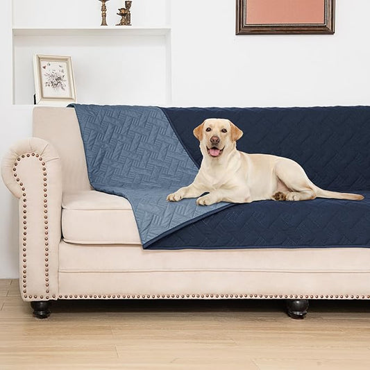 Dog Bed Cover for Pets - Blankets Rug Pads for Couch Protection Waterproof Bed Covers Dog Blanket Furniture Protector Reusable Changing Pad (Navy Blue+Stone Blue, 82"x102")