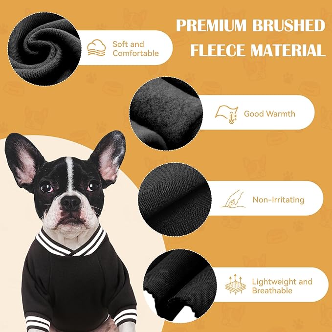 Dog Sweater Brushed Fleece Pet Clothes Baseball Jacket Soft Warm Pet Sweater Dog Sweaters for Small/Medium Dogs Boy Girl(Black-S/M)