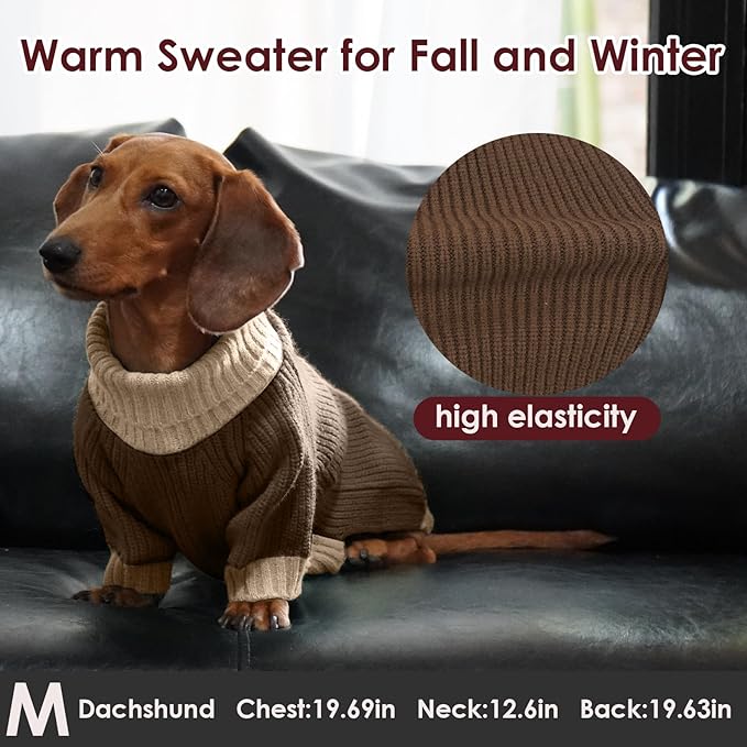 Dog Sweater XL, Turtleneck Sweaters for Large Dogs Girl Boy, Thermal Knit Sweatshirt with Leash Hole Easy Walking, Warm Big Dog Holiday Clothes Christmas for Beagle Corgi Cocker Spaniel, Brown XL