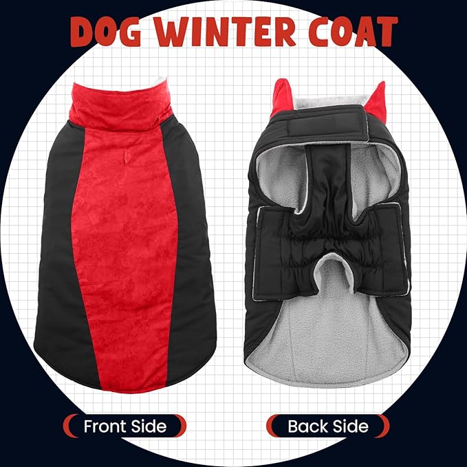 Warm Dog Coat,Waterproof Jacket in Winter Adjustable and Reversible Doggy Fleece Outfit,Thick Clothes with Foldable Collar for Puppy in Cold Days,XS Red
