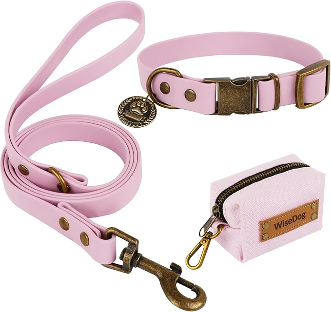 Wisedog Dog Collar and Leash Set, Waterproof Adjustable Puppy Collars with Cute Tag 6FT Dog Leash with Poop Bag for Small Medium Large Dogs (XL(Collar:16"- 25.5";Leash:6 ft), Pale Pinkish Purple)