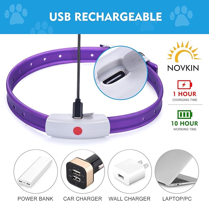 Lighted Dog Collar, Rechargeable Light Up Pet Collar, Waterproof LED Dog Collar Glow in The Dark, Make Pet Visible and Safety for Night Walking for Small Medium Large Dogs (Red)