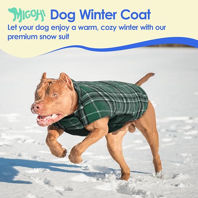 MIGOHI Dog Jackets for Winter, Reversible, Windproof, Waterproof Jackets in Plaid, Warm Vest for Medium Dogs, Green, M