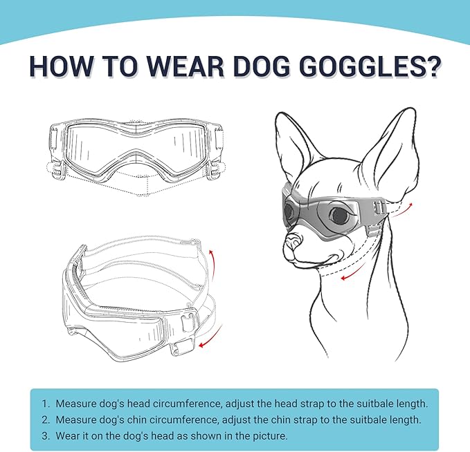 Dog Goggles Medium Breed, Dog Sunglasses Small Breed Dog Eye Sun Light Protection, UV Protection Goggles for Dog with Adjustable Straps, Medium Black