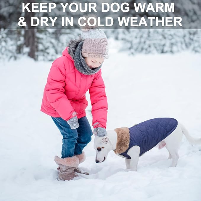 BEAUTYZOO Winter Dog Coat with Harness Built in, Warm Dog Puffer Jacket Vest Padded Fleece Cold Weather Coats Windproof Waterproof Snow Jackets Clothes for Small Medium Puppy, Blue M