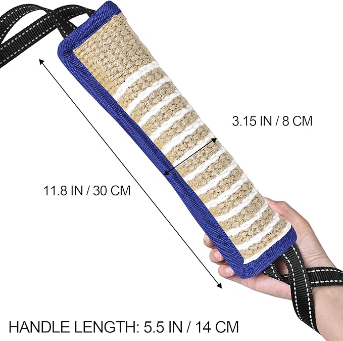 ToLanbbt Dog Tug Toy Bite Jute Pillow Pull Toy with 2 Strong Handles Perfect for Tug of War, Puppy Interactive Play, Tear Resistant Bite Training for Small Medium Large Dogs (Blue-Line)