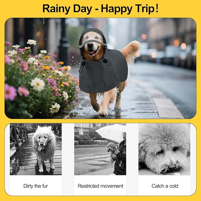 DENTRUN Dog Raincoat for Small Dogs (Chihuahua, Pomeranian) – Waterproof & Windproof, Lightweight for Walking, Hiking, Outdoor – Adjustable Hood, Leg Straps & Reflective Strips, S