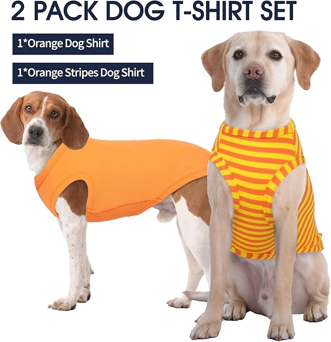 IECOii 2 Pack Dog Tee Shirts for Large Dogs,Breathable & Lightweight T-Shirts for Hot Weather,Soft Stretchy for Active Dogs - Non-Restrictive for Running & Play,Summer Outdoor Wear,Orange+Stripes,2XL