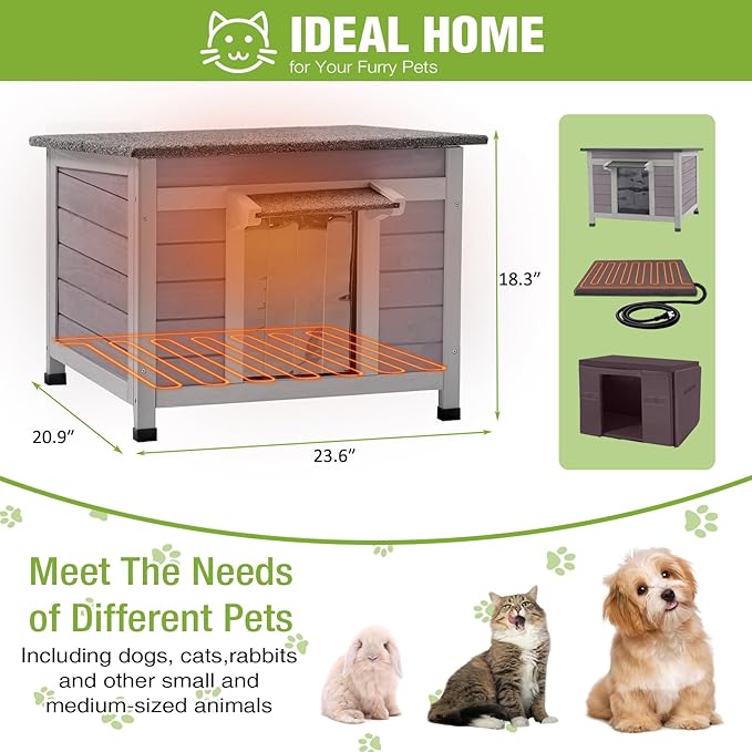 GUTINNEEN Heated Outdoor Cat House Weatherproof Insulated Feral Cat Shelter with Heated Pad and Insulated All-Round Thermal Liner for Outside Cats, Chewproof Cable Design (Winter-Ready)