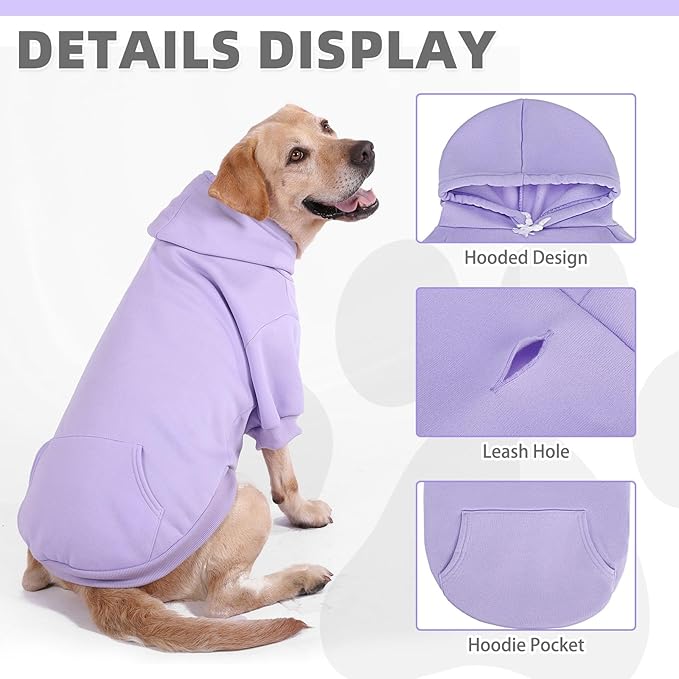 KOOLTAIL Basic Dog Hoodie - Soft & Warm Dog Hoodie Sweater with Leash Hole and Pocket, Pet Winter Coat, Cold Weather Clothes Sweatshirt for Small Medium Large Dogs Puppy Cat Boys Girls Lavender M