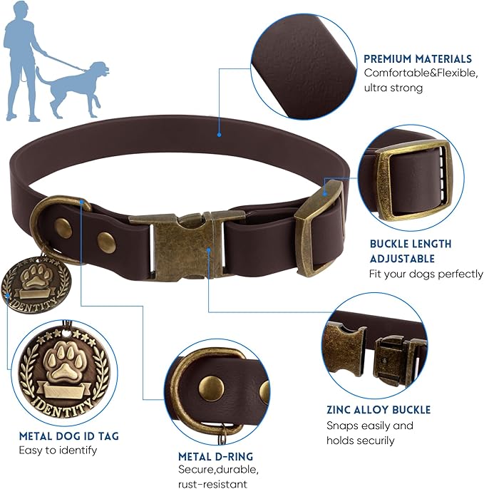 Wisedog Dog Collar and Leash Set, Waterproof Adjustable Puppy Collars with Cute Tag 6FT Dog Leash with Poop Bag for Small Medium Large Dogs (XS(Collar:8.5"-12";Leash:4 ft), Brown)