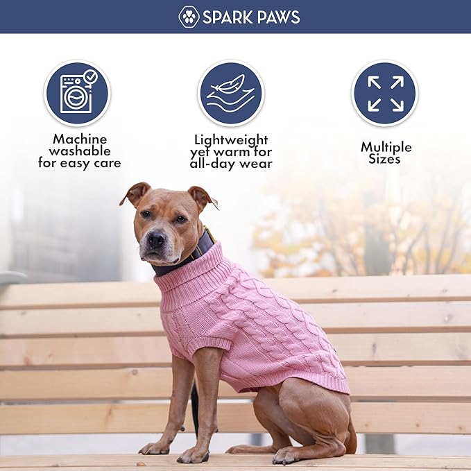 Spark Paws Knit Dog Sweater – Ultra Soft Warm Winter Dog Sweater for Small, Medium & Large Dogs – Stretch Fit Pet Sweater for French Bulldog, Pitbull, Girl & Boy Dogs Jacket, (Pink Cableknit, S)