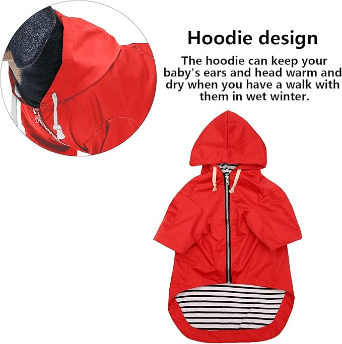 Dog Raincoat rain Jacket Raincoat Dogs Waterproof Small Medium Breeds Zip Closure Storage Pocket Harness Hole Red XXL