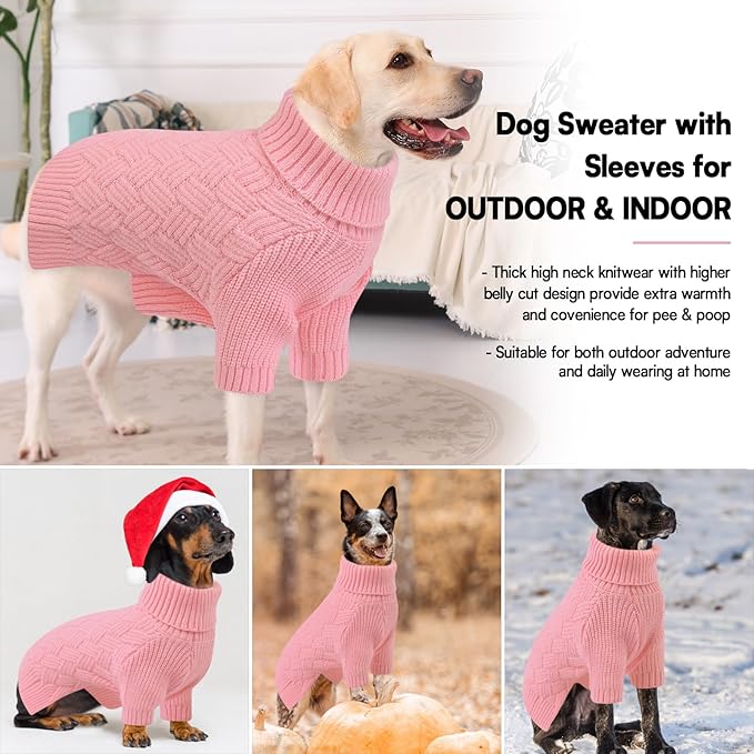 KOESON XS Dog Sweater Girl and Boy, Warm Extra Small Dog Sweater, Soft Turtleneck Doggy Sweaters with Sleeves, Thick Pink Christmas Sweaters for Chihuahua, Yorkie, Pink, XSmall
