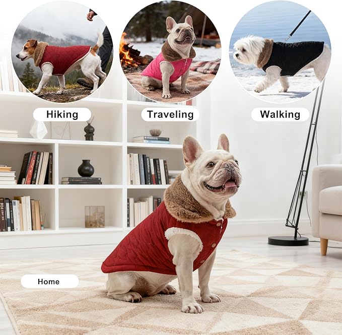 BEAUTYZOO Winter Dog Vest Coat with Harness Built in, Warm Puppy Jacket for Small Medium Dogs, Lightweight Cold Weather Small Dog Coat, Fleece Puffer Vest Windproof Snowproof Pet Clothes, Wine Red S