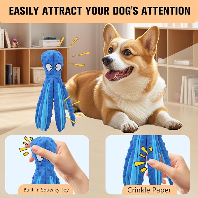 Dog Squeaky Toys Octopus, No Stuffing Plush Toys, Squeaky Octopus Dog Toy - Durable Plush for Puppies, Interactive Dogs Toys for Aggressive Chewers (Purple+Green)