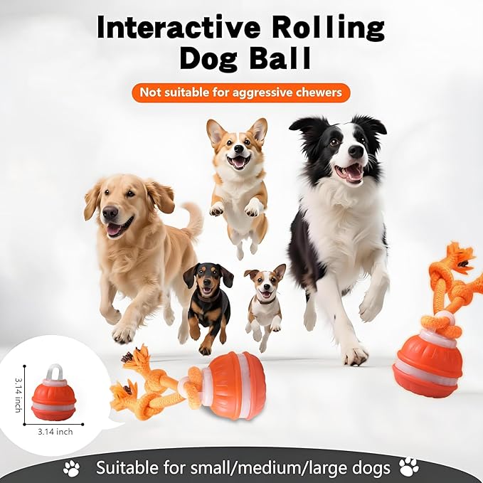 Interactive Dog Toys, Random Path Electric Automatic Moving and Rolling Dogs (Orange)