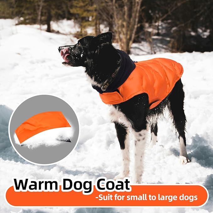 Nanaki Warm Dog Puffer Jacket With Hood-Soft Reflective Dog Coat For Medium Dogs Cold Weather,Lightweight Windproof Snowproof Puffer Vest For Outdoor Walking Hiking, Adjustable Snowsuit Easy On,Orange