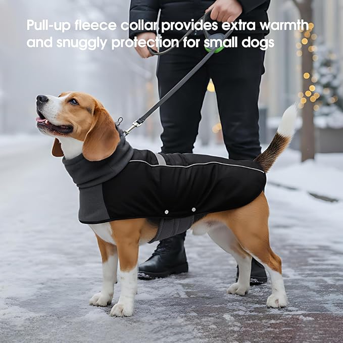 ASENKU Dog Coat, Dog Winter Jackets with Fleece Turtleneck, Windproof, Reflective Pet Snow Jacket for Cold Weather, Coats for Large Dogs, Black, XL