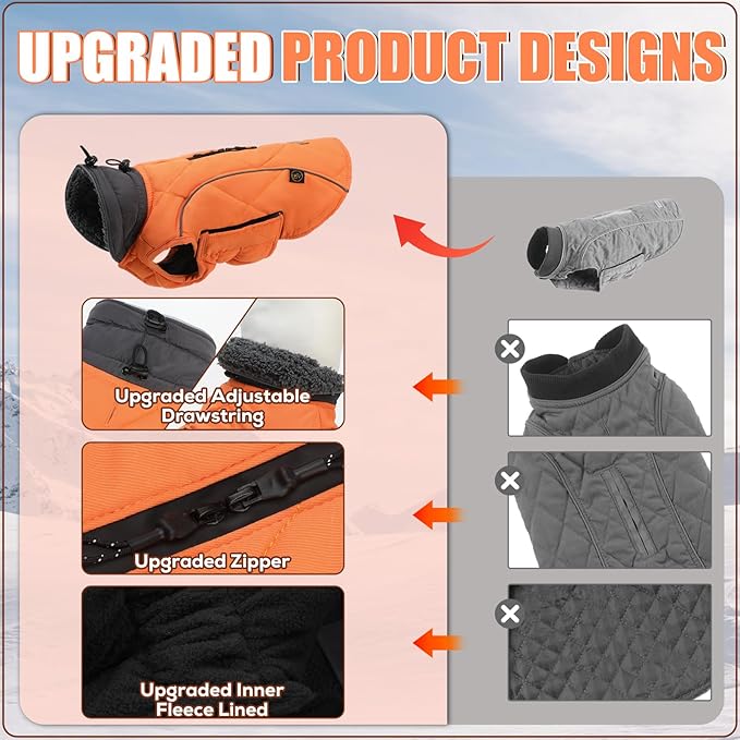 EMUST Winter Dog Coats, Fleece Dog Apparel for Cold Weather, British Style Windproof Warm, Orange, XS