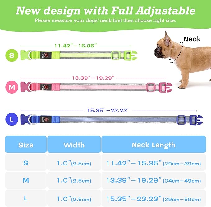 YFbrite Full Adjustbale LED Dog Collar, Full Illuminated Light up Dog Collars, Reflective Dog Collar Light Glowing in The Dark for All Dogs Safety (Small, Pink-2)