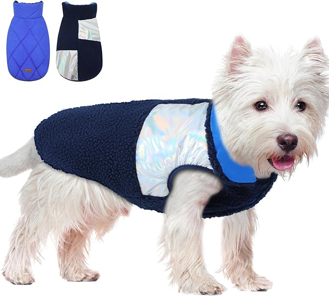 EMUST Dog Snow Jacket, Sweater for Dogs, Windproof Waterproof Fleece Lining Extra Warm Coats for Dogs, Royal Blue, M