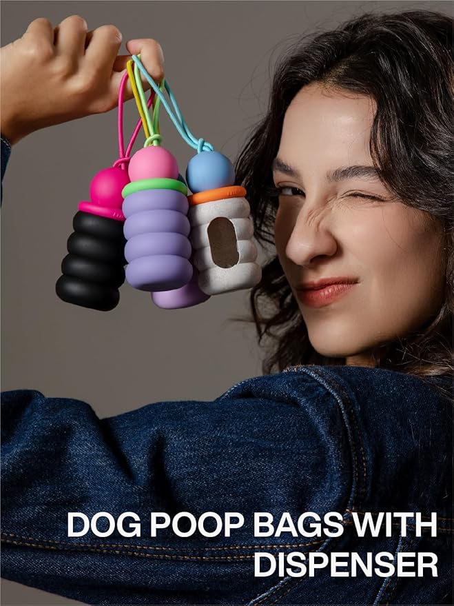 Dog Waste Bag Dispenser Pet Poop Bags Holder for Leash Lightweight Doggie Waste Bags Dispensers with Leash Attachment Includes 15 Bags (blue fuzz)